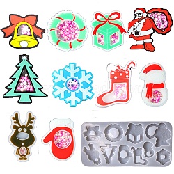 Christmas Theme DIY Tree/Santa Claus/Snowman Quicksand Silicone Molds, Shaker Molds, Resin Casting Molds, for UV Resin, Epoxy Resin Craft Making, White, 143x287x8mm, Inner Diameter: 52~74x45~81mm(DIY-E065-03)