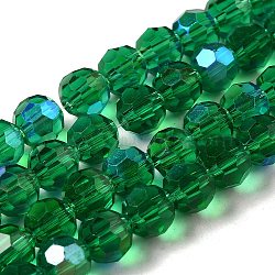 Electroplate Transparent Glass Beads Strands, Faceted, Round, Rainbow Plated, Sea Green, 8mm, Hole: 1mm, about 66~69pcs/strand, 19.29~19.57 inch(49~49.7cm)(EGLA-A035-T8mm-L18)