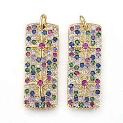 Brass Micro Pave Cubic Zirconia Pendants, Long-Lasting Plated, Rectangle, Colorful, Real 18K Gold Plated, 22x8.5x2mm, Hole: 2.1mm(KK-K242-06G)