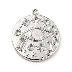 304 Stainless Steel Pendant Rhinestone Settings, Pendant Cabochon Settings, Flat Round with Eye, Stainless Steel Color, Tray: 4mm, Fit for 1.6mm Rhinestone, 20.5x18x2.5mm, Hole: 1.5mm(STAS-P312-16P)