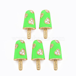 Brass Micro Pave Clear Cubic Zirconia Pendants, with Enamel, Cadmium Free & Nickel Free & Lead Free, Real 16K Gold Plated, Ice Cream with Word Happy, Lime, 20x8.5x3.5mm, Hole: 3.5x2mm(ZIRC-S067-023L-NR)