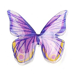 Transparent Resin Cabochons, Glitter Butterfly, Dark Violet, 37x36x8mm(RESI-K031-01B-01)