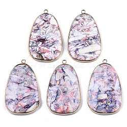 Synthetic Calcite Big Pendants, with Light Gold Plated Brass Edge and Loop, Dyed, Egg Stone, Pink, 51~52x30~31x5~6mm, Hole: 2mm(G-R481-06A)