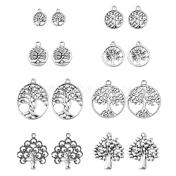 60Pcs 10 Styles Tibetan Style Alloy Pendants, Lead Free & Cadmium Free, Flat Round with Tree of Life, Antique Silver, 12.5~31.5x10~25x1mm, Hole: 1.2~2mm,  6pcs/style(FIND-FS0002-14)