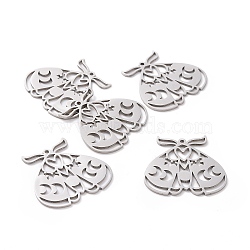 201 Stainless Steel Pendants, Laser Cut, Beetle, Stainless Steel Color, 28.5x30x1mm, Hole: 1.5mm(STAS-S105-LA408-1)
