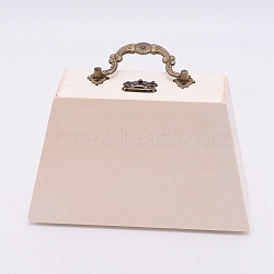 Wooden Box, Flip Cover, with Iron Clasps and Handle, Trapezoid, Tan, 5x12.6x17.8cm, Inner Size: 16.6x10.4cm(CON-WH0078-18AB)