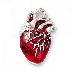 Alloy Enamel Pendants, Silver, Heart Charm, Red, 25x16x4mm, Hole: 2.5mm(X-FIND-A021-04S)