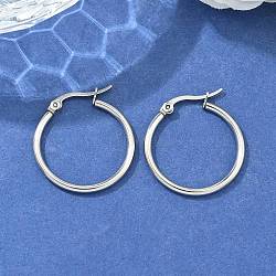 Tarnish Resistant 304 Stainless Steel Hoop Earrings, Hypoallergenic Earrings, Ring Shape, Stainless Steel Color, 12 Gauge, 24~26x2mm, Pin: 0.7~1.3x0.68mm(EJEW-F105-10P)