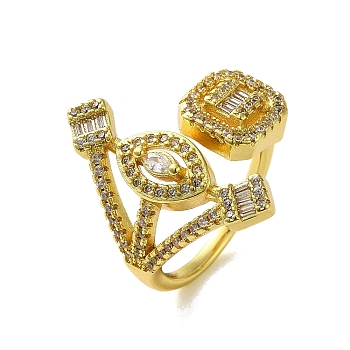 Brass with Cubic Zirconia Rings, Real 18K Gold Plated, Mixed Shapes, Inner Diameter: US Size 7 1/4(17.5mm)