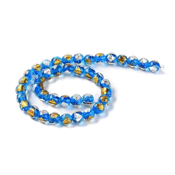 Handmade Gold & Silver Foil Lampwork Beads, Round, Dodger Blue, 12mm, about 33pcs/strand, 15.59 inch(39.6cm)