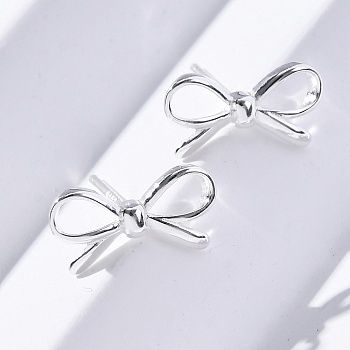 S925 Sterling Silver Stud Earrings, Bowknot, 925 Sterling Silver Plated, 7x13mm