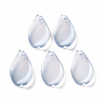 Transparent Spray Painted Glass Pendants, Pearlized, Petaline, Light Steel Blue, 16x9.5x2mm, Hole: 1mm