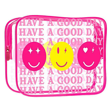 Transparent PVC Cosmetic Pouches, Waterproof Clutch Bag, Toilet Bag for Women, Hot Pink, Smiling Face, 20x15x5.5cm