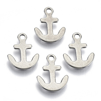 201 Stainless Steel Charms, Laser Cut, Anchor, Stainless Steel Color, 12x9.5x0.7mm, Hole: 1.4mm