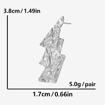 304 Stainless Steel Stylish Irregular Folded Stud Earrings, Silver, 38x17mm