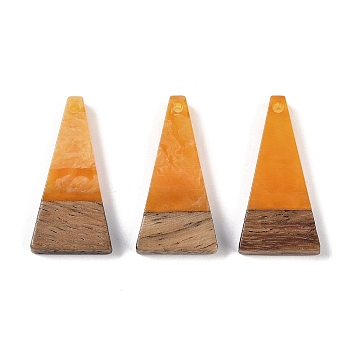 Resin & Wood Pendants, Triangle Charms, Orange, 28.5x14x3.5mm, Hole: 1.6mm