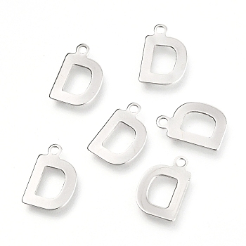 201 Stainless Steel Charms, Alphabet, Letter.D, 12x8x0.6mm, Hole: 1.4mm