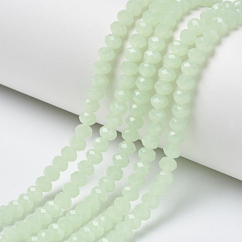 Glass Beads Strands, Imitation Jade, Faceted, Rondelle, Pale Green, 3.5~3.8x3mm, Hole: 0.4mm, about 113~115pcs/strand, 32.5~33cm