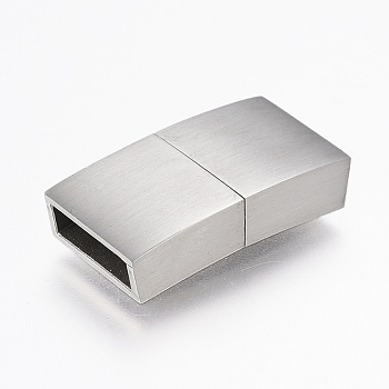 304 Stainless Steel Magnetic Clasps with Glue-in Ends, Rectangle, Stainless Steel Color, 23x12x5mm, Hole: 3x10mm