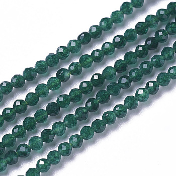 Natural Jade Beads Strands, Faceted, Round, Green, 3~3.5x2.5~3mm, Hole: 0.3mm, about 114~141pcs/strand, 15.1~16.4 inch(38.4~41.8cm)