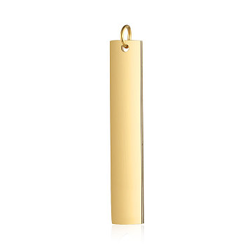 201 Stainless Steel Pendants, with Jump Ring, Manual Polishing, Stamping Blank Tag, Rectangle, Golden, 40x7x1.5mm, Hole: 3mm