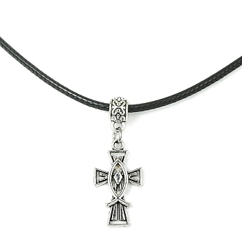 Tibetan Style Alloy Cross Pendant Necklaces, with Imitation Leather Cords, Antique Silver, 17.56 inch(44.6cm)