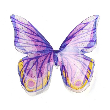 Transparent Resin Cabochons, Glitter Butterfly, Dark Violet, 37x36x8mm