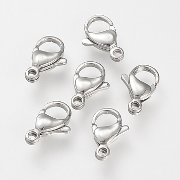 304 Stainless Steel Lobster Claw Clasps, Parrot Trigger Clasps, Stainless Steel Color, 15x9x4mm, Hole: 2mm