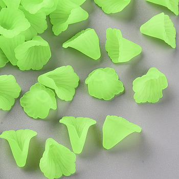Transparent Acrylic Bead Caps, Trumpet Flower Beads, Frosted, Flower, Yellow Green, 18x18x17mm, Hole: 1.5mm, about 700pcs/500g