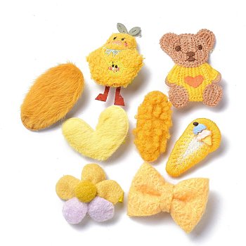 kids Hair Clips Sets, Iron Snap Hair Clips & Alligator Hair Clips, with Wool and Cloth, Duck & Bear & Heart & Oval & Teardrop & Flower & Bowknot, Gold, 52~70x29~55x12~25mm, 8pcs/set