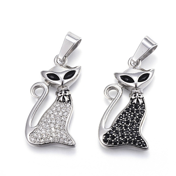 316 Surgical Stainless Steel Pendants, with Rhinestone, Fox, Mixed Color, 32.5x17x4mm, Hole: 9x4.5mm