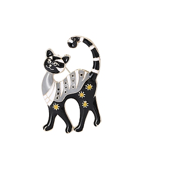 Cat Shape Enamel Pin, Alloy Brooch for Backpack Clothes, Black, 50x32mm