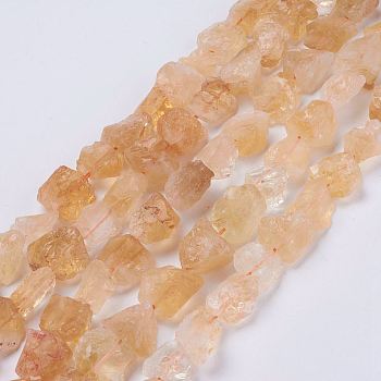 Raw Rough Natural Citrine Bead Strands, Nuggets, 15~20x14~18x10~14mm, Hole: 1mm, about 25pcs/strand, 14.9 inch(38cm)