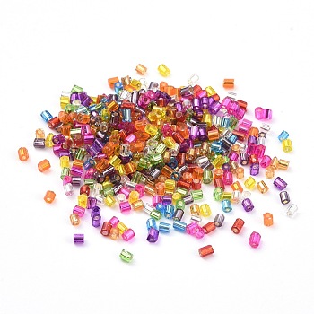 Grade A Glass Seed Beads, Hexagon(Two Cut), Silver Lined, Mixed Color, 1.5~2.5x1.5~2mm, Hole: 0.8mm, about 2100pcs/bag, 450g/bag