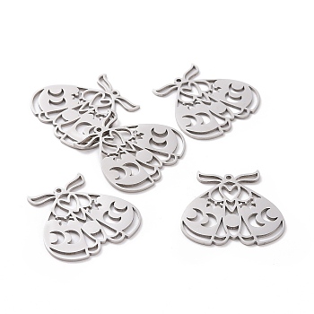 201 Stainless Steel Pendants, Laser Cut, Beetle, Stainless Steel Color, 28.5x30x1mm, Hole: 1.5mm