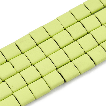 Spray Painted Non-magnetic Synthetic Hematite Beads, 2-Hole, For Tile Elastic Bracelets Making, Square, Yellow Green, 5x5x2mm, Hole: 0.5mm, about 75pcs/strand, 15.7 inch