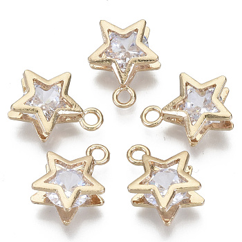 Brass Micro Cubic Zirconia Charms, Star, Light Gold, Clear, 15x11.5x5.5mm, Hole: 1.8mm