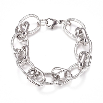 Tarnish Resistant 304 Stainless Steel Chain Bracelets, with Lobster Claw Clasps, Stainless Steel Color, 8-1/4 inch(21cm)