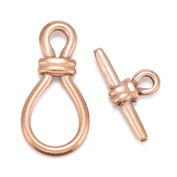 304 Stainless Steel Toggle Clasps, Bulb, Real Rose Gold Plated, Bar: 13.5x26x4.5mm, Hole: 3mm, Bulb: 34x17x4mm, hole: 4.5x6mm, 17x12mm.
