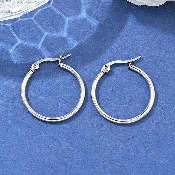 Tarnish Resistant 304 Stainless Steel Hoop Earrings, Hypoallergenic Earrings, Ring Shape, Stainless Steel Color, 12 Gauge, 24~26x2mm, Pin: 0.7~1.3x0.68mm