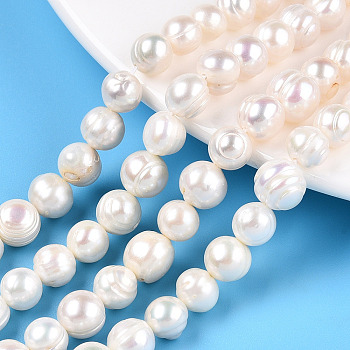 Natural Cultured Freshwater Pearl Beads Strands, Grooved Potato, Creamy White, 7~9x6~9.5mm, Hole: 0.7mm, about 24~28pcs/strand, 7.48 inch(19cm)