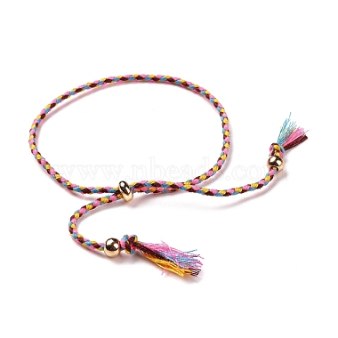 Bracelet coulissant tressé en polyester avec perles en laiton(BJEW-A099-01)-4