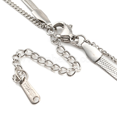 304 Stainless Steel Curb & Herringbone Chains Double Layer Necklaces(NJEW-P280-01P)-4