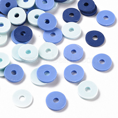 Medium Slate Blue Flat Round Polymer Clay Beads