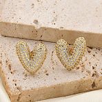 Brass Micro Pave Clear Cubic Zirconia Stud Earrings for Women, Heart, Real 18K Gold Plated, 16.5x16.5mm(EJEW-F352-06G)