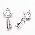 Tarnish Resistant 201 Stainless Steel Pendants, Key, Stainless Steel Color, 18.5x7.5x3mm, Hole: 1mm(STAS-G071-11P)