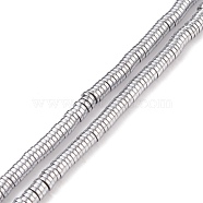 Electroplated Non-magnetic Synthetic Hematite Beads Strands, Heishi Beads, Disc/Flat Round, Platinum Plated, 4x1mm, Hole: 0.7mm, about 395pcs/Strand, 15.75 inch(40cm)(G-G826-09P-4mm-A)