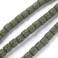 Brins de perles de pierre de lave naturelle, teinte, colonne, vert olive foncé, 8~8.5x8~8.5mm, Trou: 2mm, environ 46 pcs / brin, 15.35 pouce (39 cm)(G-F671-04A-10)