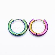 Ion Plating(IP) 304 Stainless Steel Huggie Hoop Earrings, Hypoallergenic Earrings, with 316 Surgical Stainless Steel Pin, Rainbow Color, 9 Gauge, 15x16.5x3mm, Pin: 1mm, Inner Diameter: 10mm(EJEW-F111-16mm-Y)