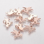 304 Stainless Steel Puppy Pendants, Silhouette Charms, Dog with Heart, Rose Gold, 11x15x1mm, Hole: 3mm(STAS-Q201-T464R)